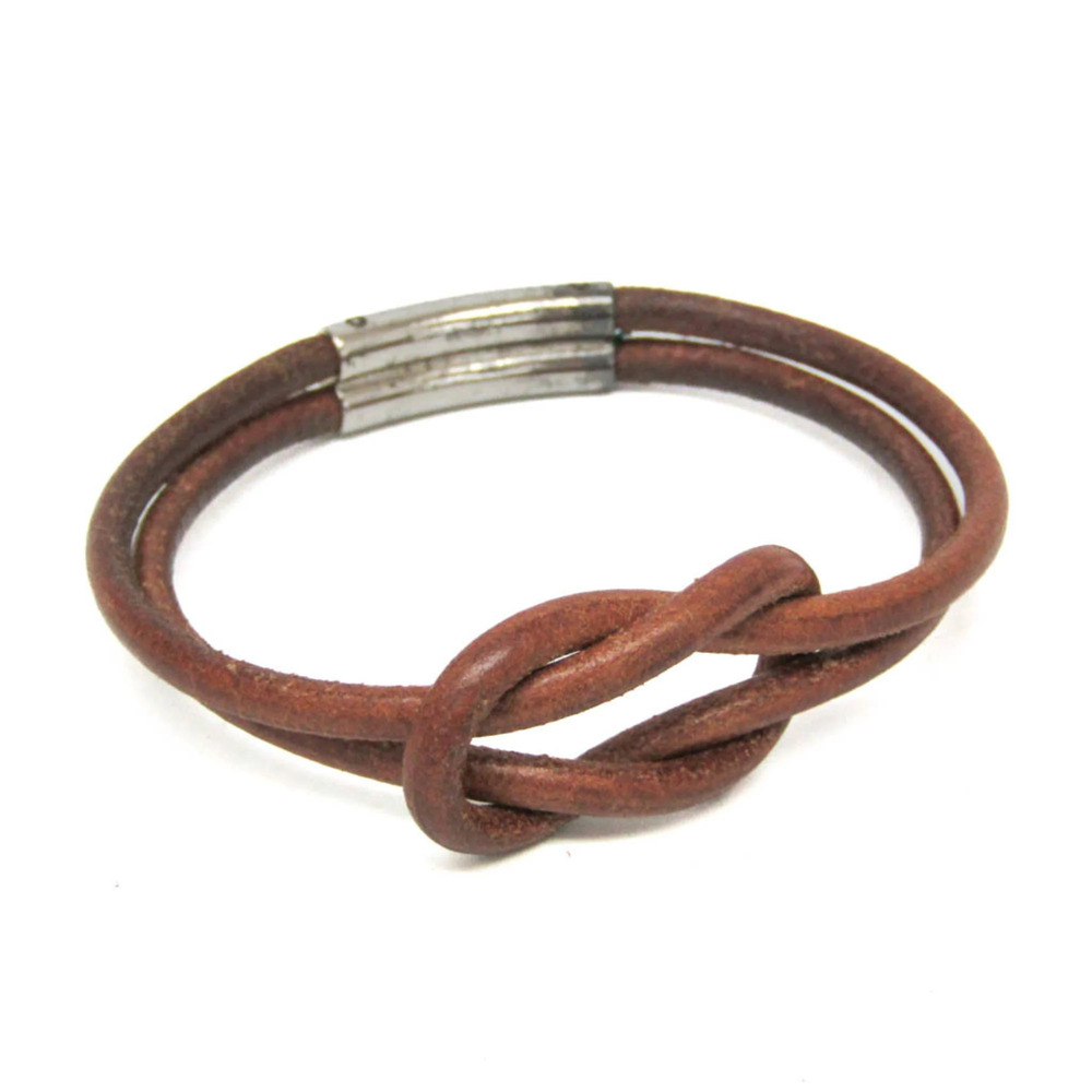 HERMES Silver Leather Bracelet